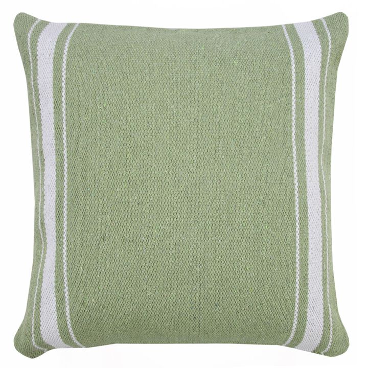 20" Green and White Halo Striped Border Square Throw Pillow