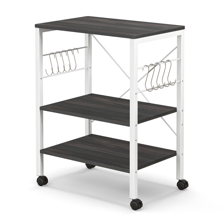 3-Tier Kitchen Baker's Rack Microwave Oven Storage Cart with Hooks