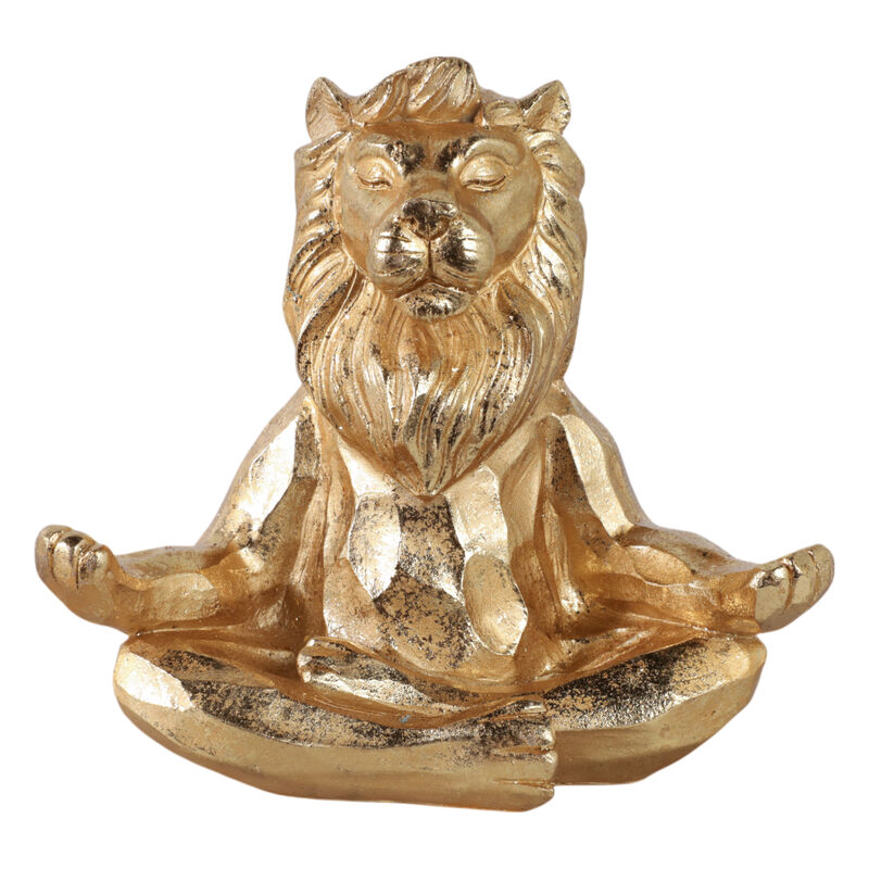 Resin 7" Yoga Lion, Gold image number 0
