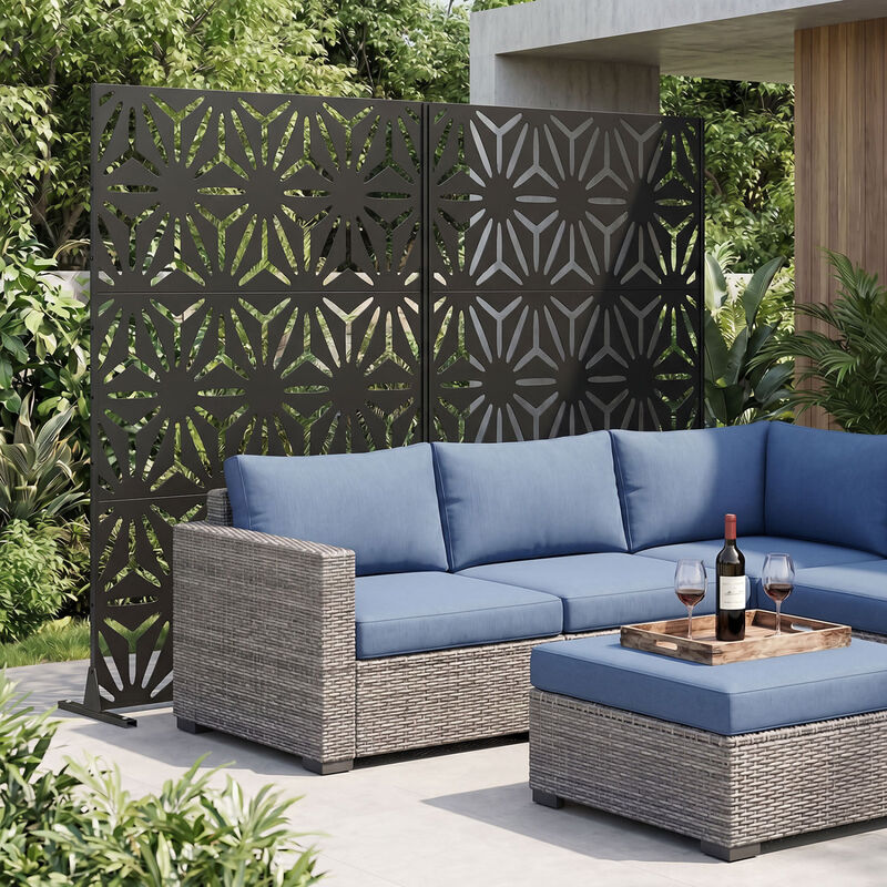 Portable Freestanding Fence Panel with Stand and Expansion Bolts for Outdoor Yard Use-Black image number 1