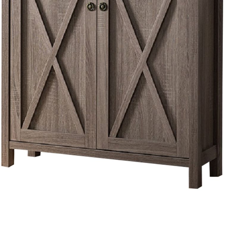 Wooden Bookcase Cabinet With 'X' Shaped Cutout Side Panel, Dark Taupe Brown-Benzara