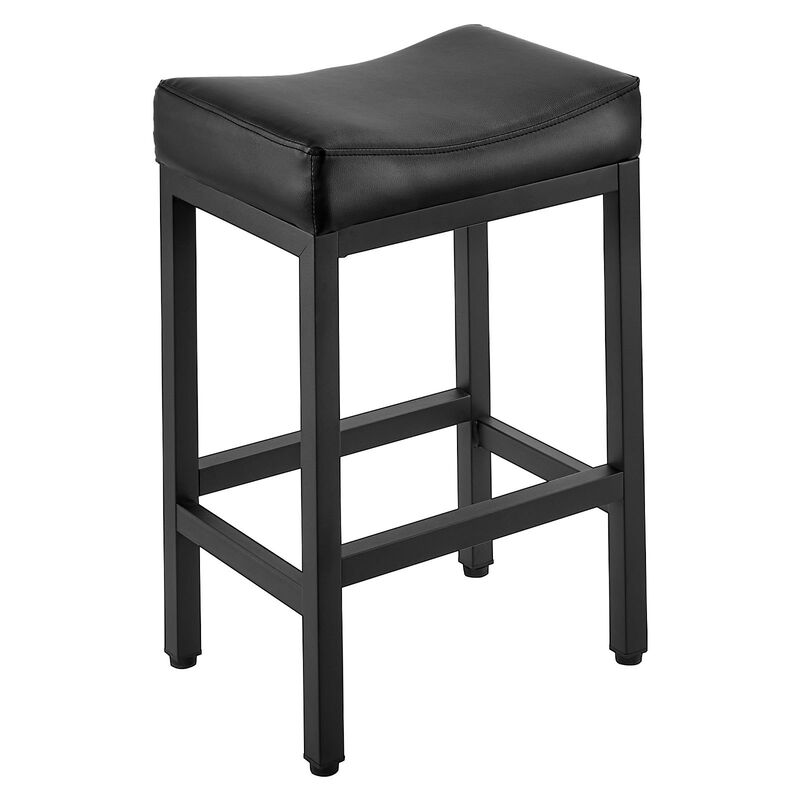 Counter Height Bar Stool Set of 2 PU Leather Saddle Seat Backless Metal Frame Kitchen Chairs-Black image number 8