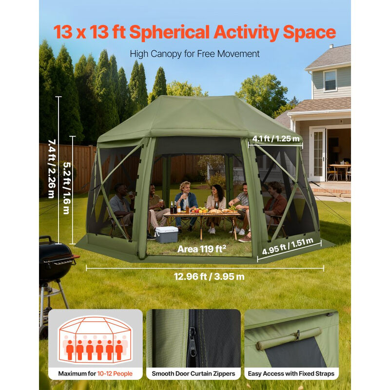 Large Pop-Up Gazebo Tent with Mesh Screen and Carry Bag for Camping-Green image number 2
