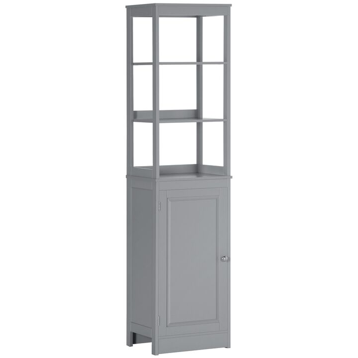 Bathroom Tall Linen Cabinet Freestanding Bathroom Storage Cabinet Organizer Tower With Open Shelves & Compact Design Grey