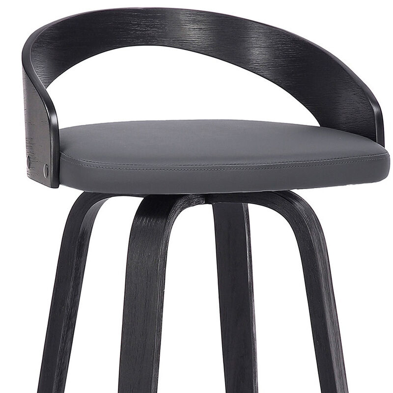 Hivvago 26 Inch Gray And Black Faux Leather And Iron Swivel Low Back Counter Height Bar Chair