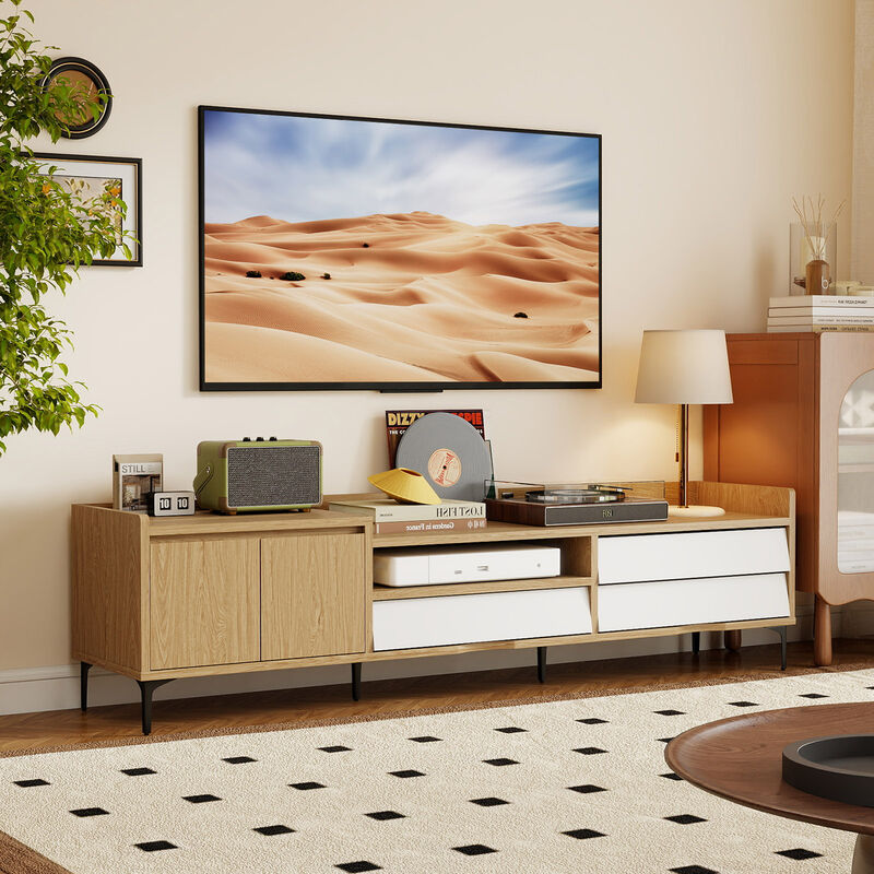 Modern TV Stand with Storage Cabinet, Mid Century Entertainment Center-Natural image number 6