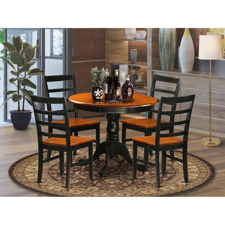 Dining furniture set - 5 Pcs with 4 Wooden Chairs in Black