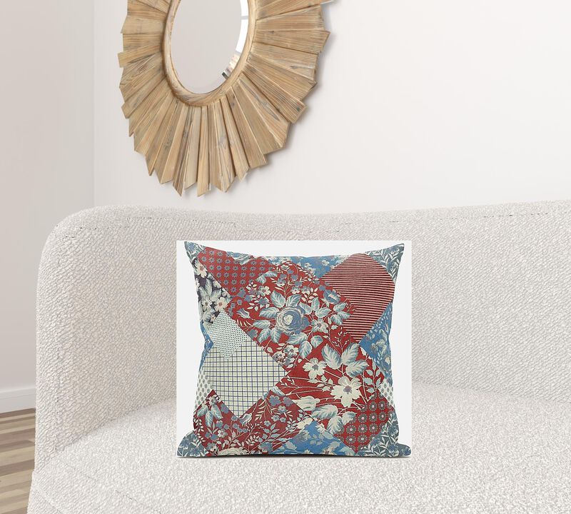 Homezia 20"Aqua Red Floral Zippered Suede Throw Pillow image number 4