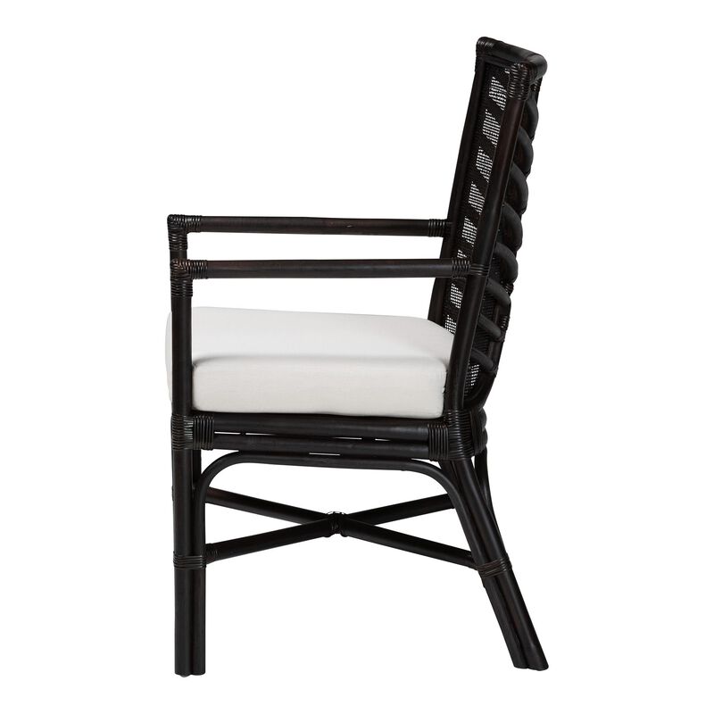 bali & pari Oscar Natural Rattan Dining Chair - Handwoven Wicker Accent Chair with Chevron Back and Armrests for Kitchen or Dining Room image number 2