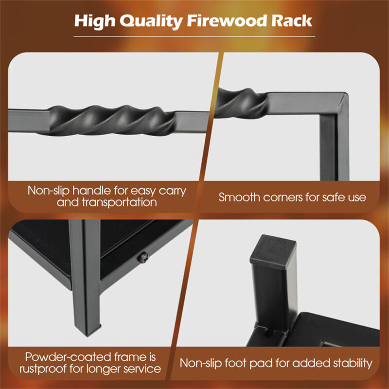 Firewood Log Rack with Unique Handle and Raised Feet-Black image number 5