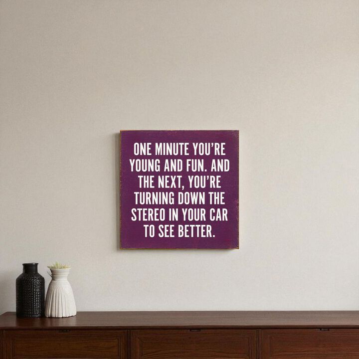 Funny Aging Quote Wood Sign One Minute You're Young and Fun Rustic Home Wall Decor