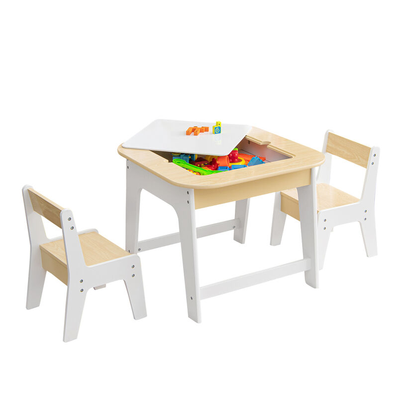 Kid's Table and Chairs Set with Double-sized Tabletop