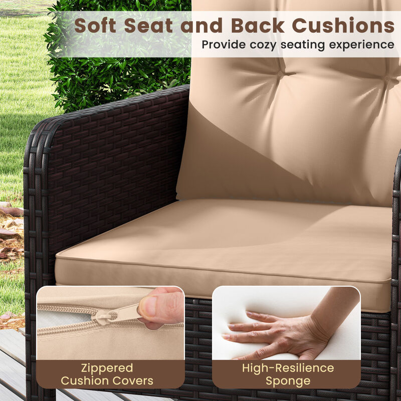 3-Piece Patio Wicker Furniture Set with Cushions for Balcony and Porch image number 5