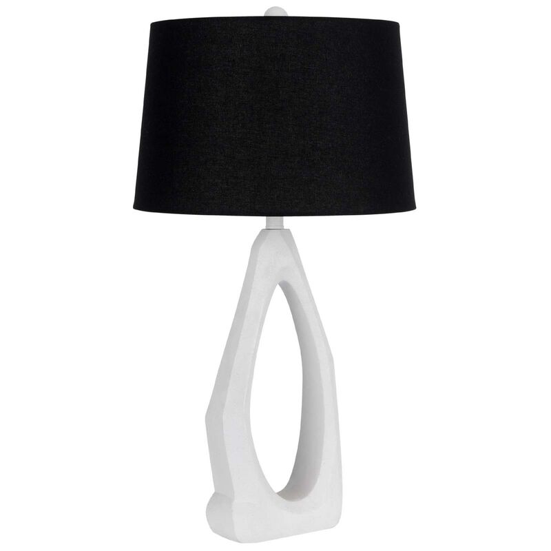 Table Lamp with Black Drum Shade, Sculpted White Resin Base, 30 Inch image number 0