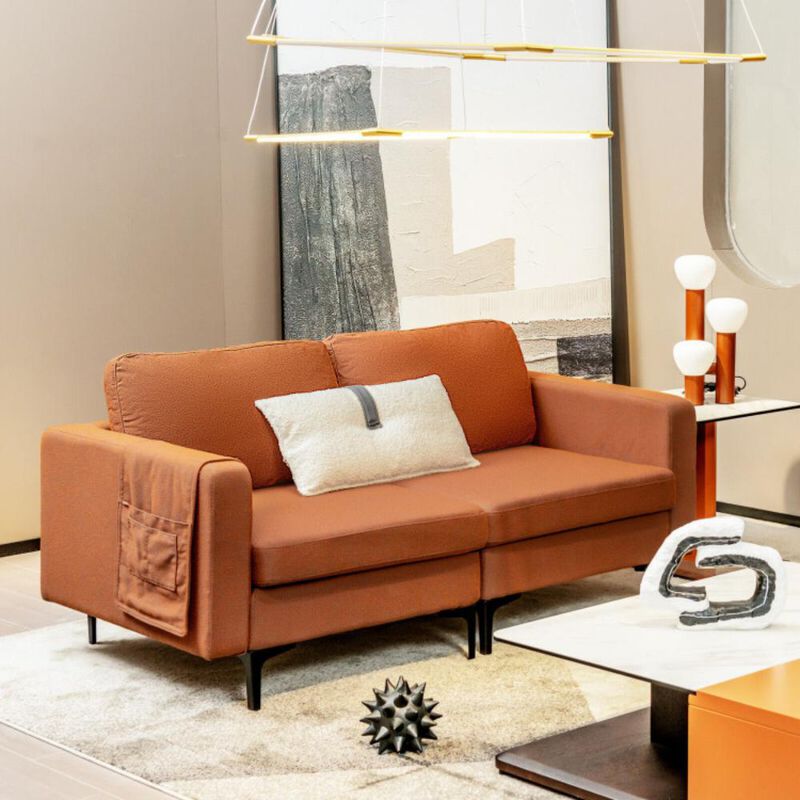 Modern Loveseat Sofa Couch with Side Storage Pocket and Padded Sponge Seat Cushions for Living Room image number 1