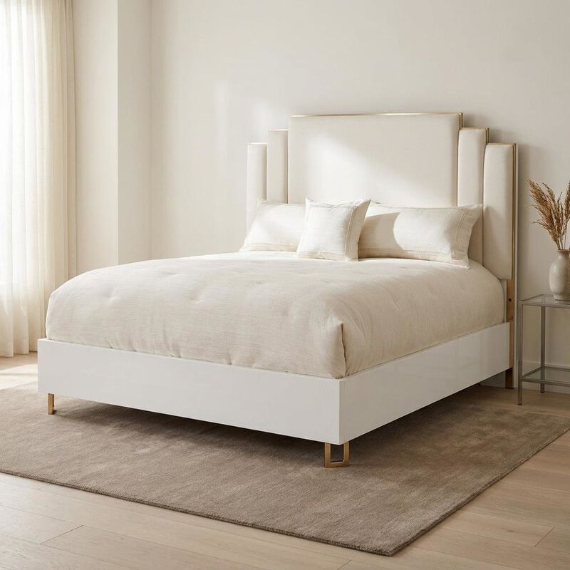 Starlight Canyon Home Upholstered Eastern King Bed in Cream with Polyester Fabric and Woven Finish image number 4