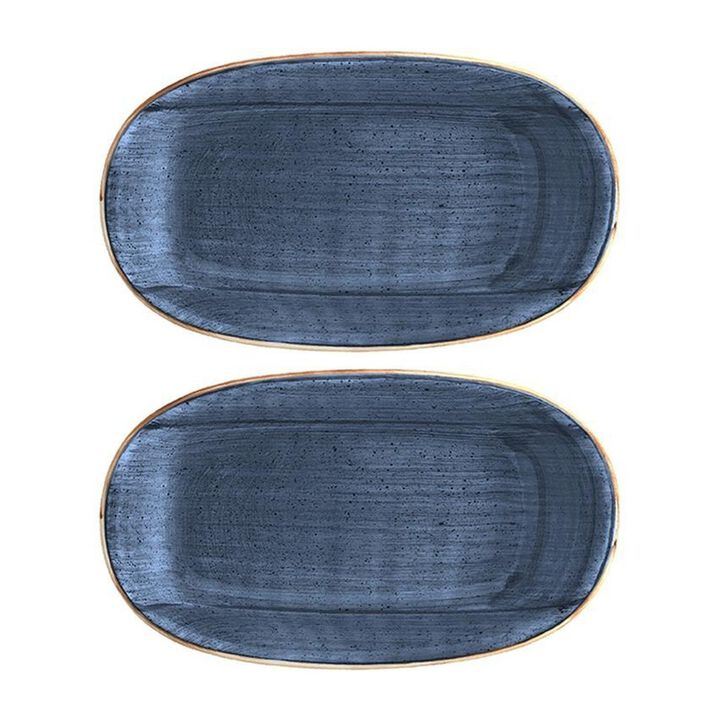 Dusk 6" x 3.5" x h:0.75" Oval Blue Porcelain Platter (Set of 2)