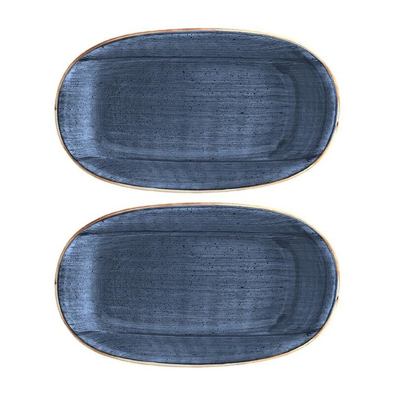 Dusk 6" x 3.5" x h:0.75" Oval Blue Porcelain Platter (Set of 2)