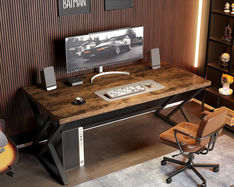 Top True Wood Computer Desk, Modern Writing Desk with Metal Legs for Home Office image number 2
