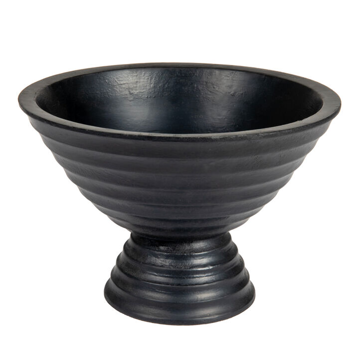 Boho Wood Pedestal Serving Bowl, Light Brown Finish