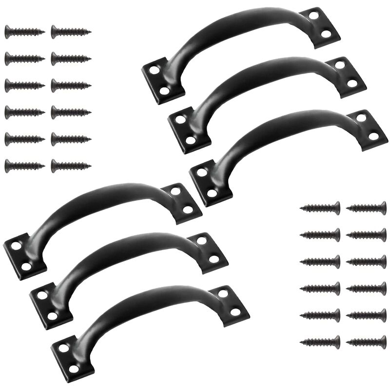 Jiozermi 6 Pcs 4"" Rustic Gate Handle, Iron Hardware Handle Pull with Screw, Vintage Farmhouse Cabinet Handles, Retro Drawer Pul