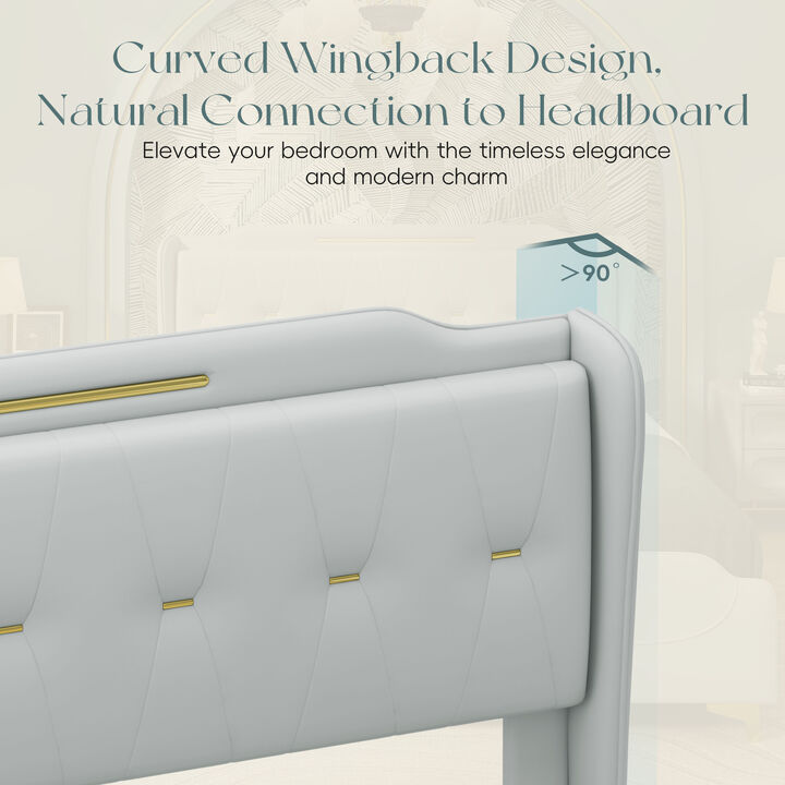 Merax Queen-Size PU Leather Platform Bed with Wingback Headboard & Footboard