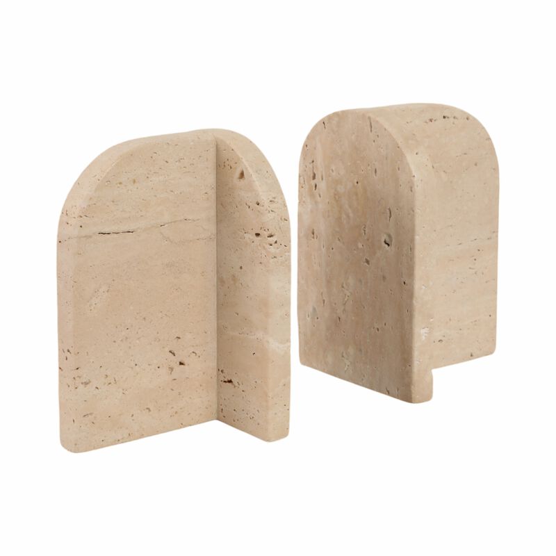 S/2 6" Arched Travertine Bookends, Tan image number 2