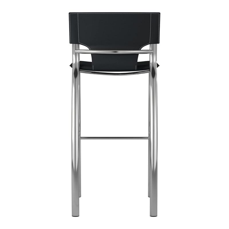 Illa 26 Inch Counter Height Chair, Set of 2, Chrome Base, Vegan Leather, Black - Benzara