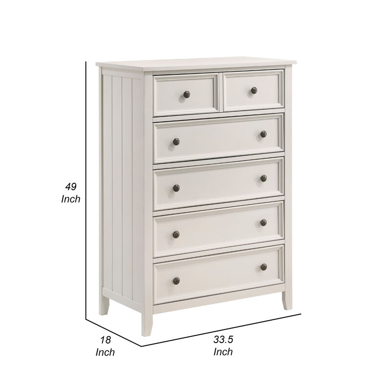 Etgo Tall Dresser Chest, White Melamine Veneer, 5 Drawers - Benzara