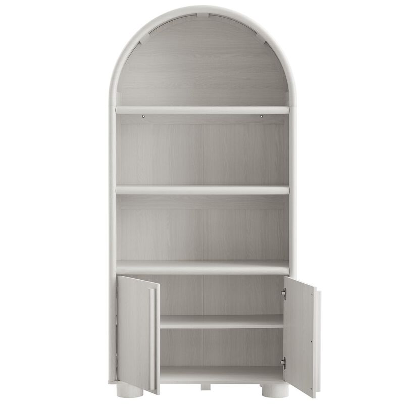 Modway Bellamy 79 Inch Tall Arched Bookcase with Storage in Ash &ndash; Arched Cabinet Bookshelf Bookcase with Open Display Shelves image number 7