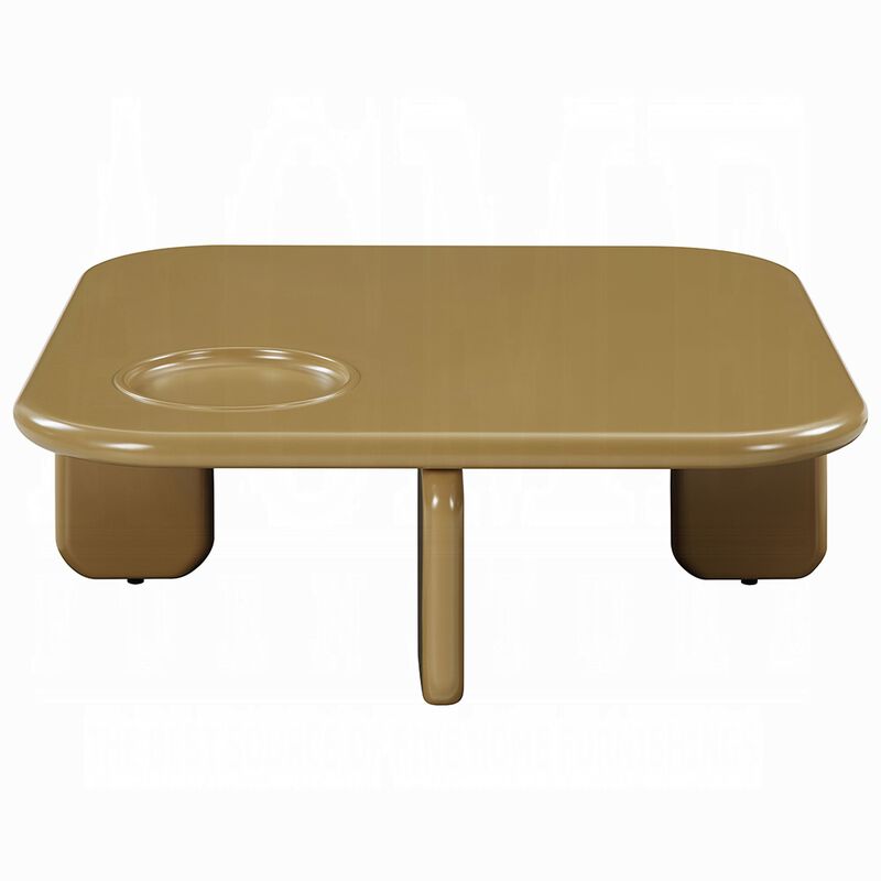 Jeny Coffee Table, 35 Inch Square Top with Rounded Corners, Yellow Brown image number 2