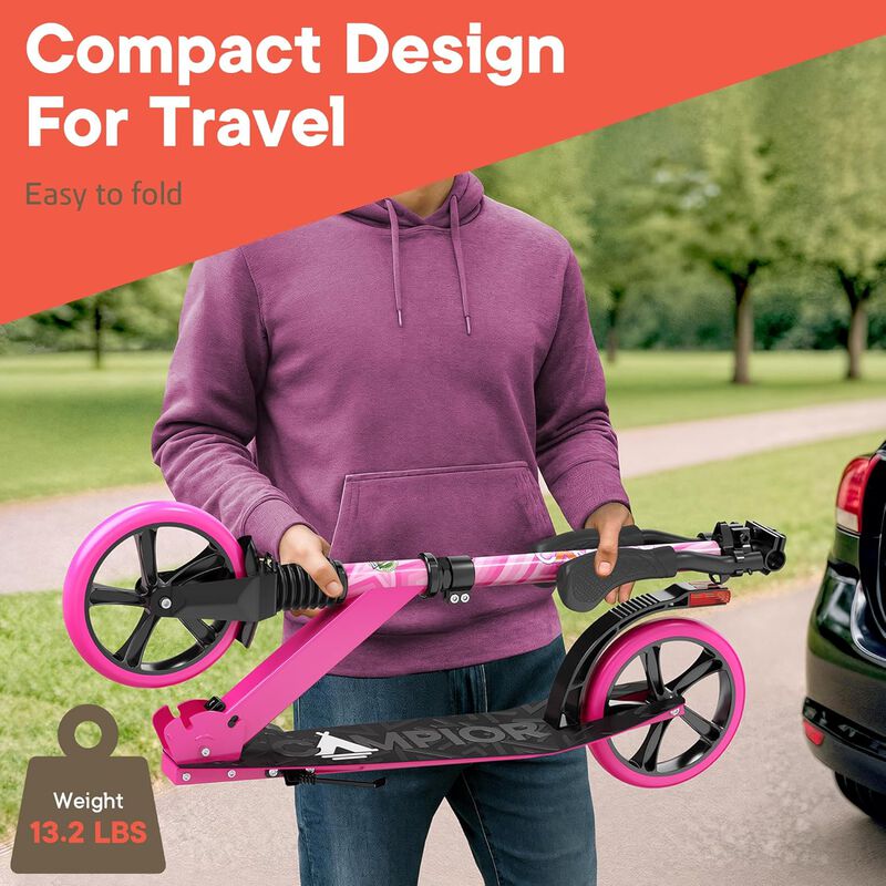 Kick Scooter for Ages 6+, for Kids, Teens, and Adults, Max Load 240 LBS, Foldable, 8-inch Big Wheels for Kids and Adults, with Kickstand, 3 Adjustable Levels, Child Safety Approved