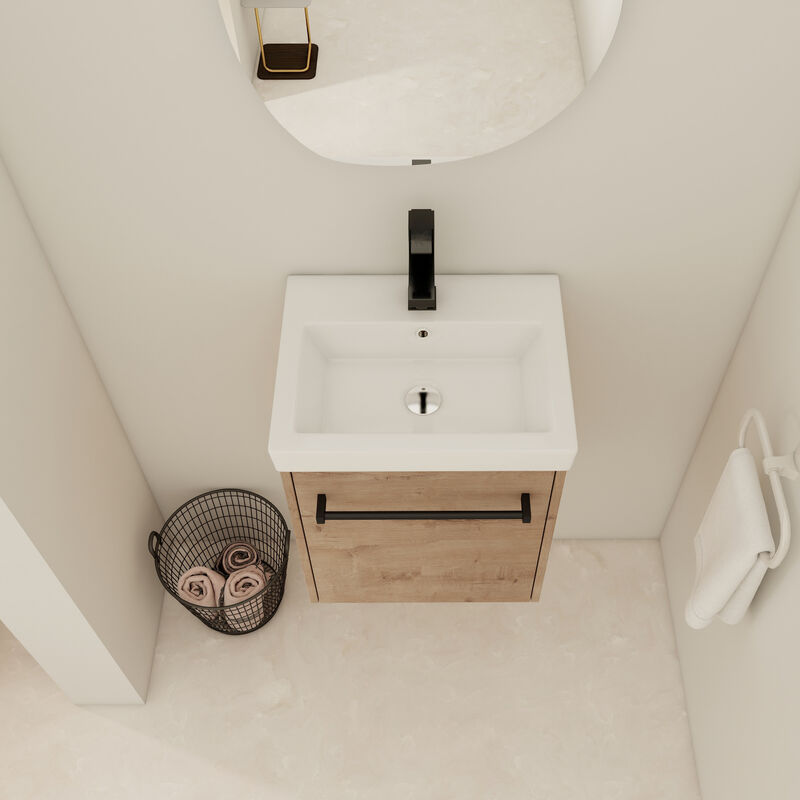 ELEMENT ACE Compact Floating Wall-Mounted Bathroom Vanity with Integrated Ceramic Sink and Soft-Close Cabinet Storage image number 5