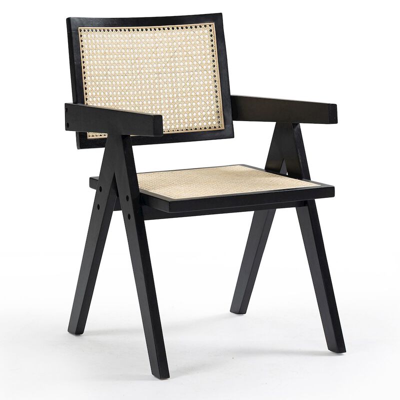 Glamour Home Set of 2 Bardot Black Wooden Dining Chair with Rattan Back