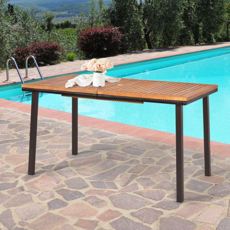 Hivvago Patio Acacia Dining Table with Umbrella Hole