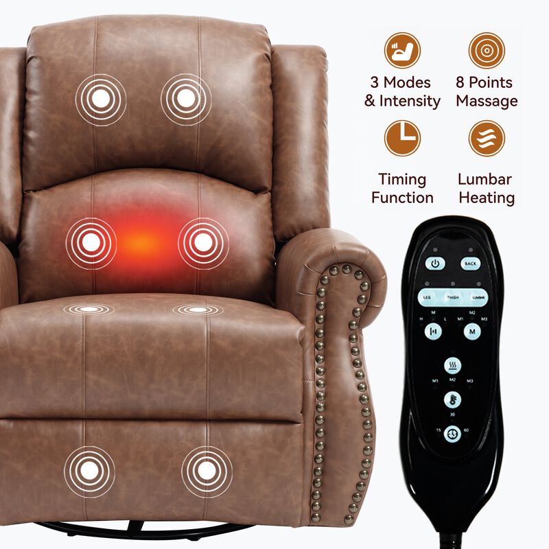 Faux Leather Recliner Chair Rocker Swivel Chair Manual Recliner with Heat & Massage image number 5
