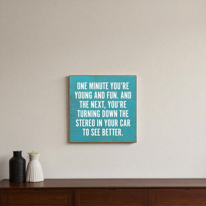 Funny Aging Quote Wood Sign One Minute You're Young and Fun Rustic Home Wall Decor