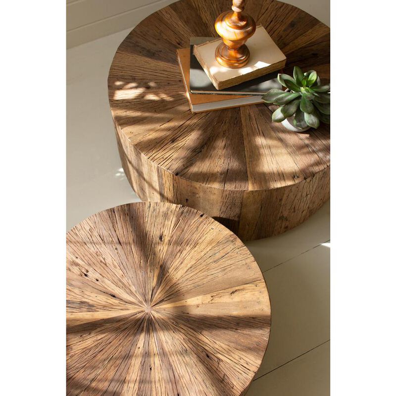 Kalalou Inc Set Of Two Recycled Wood Round Coffee Tables image number 1