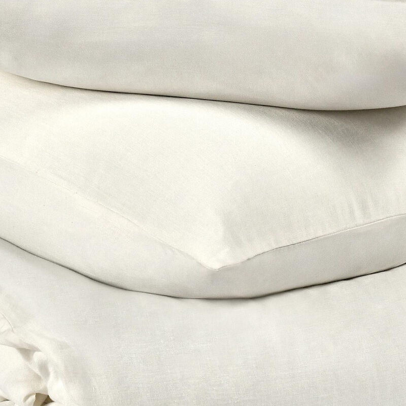 Paula 3 Piece King Duvet Set, Ivory Soft Stone Washed Hemp, Cotton - Benzara
