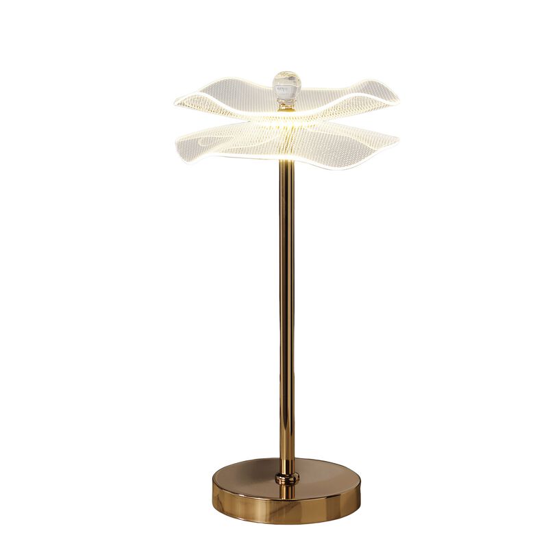Accent Table Lamp, LED, Lotus Shape Acrylic, Copper, Gold, 18 Inch - Benzara
