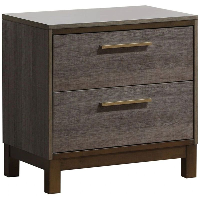 Contemporary 1pc Nightstand Two Tone Gray Bedroom Furniture Nightstand Center Metal Glides Brass Bar Pulls image number 5
