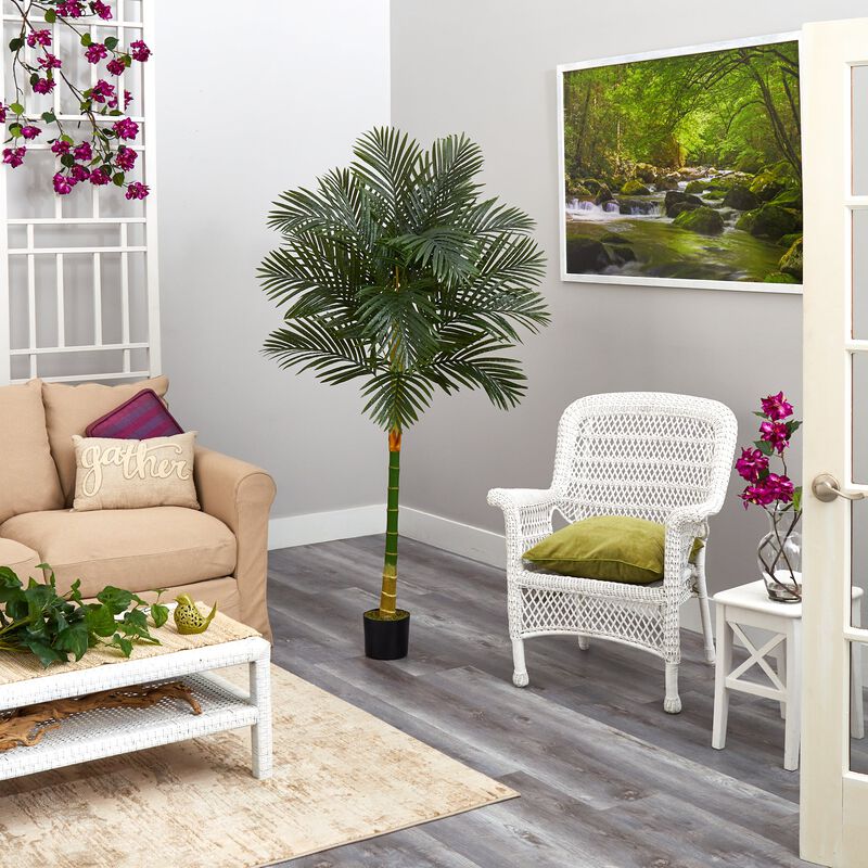 Hivvago 6 Feet Single Stalk Golden Cane Artificial Palm Tree