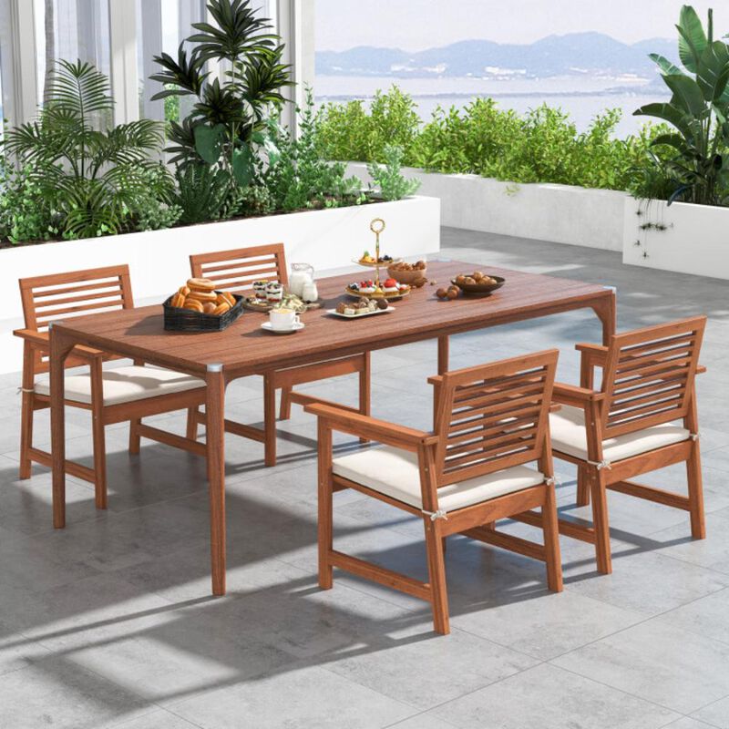 Hivvago Set of 2 Patio Solid Wood Dining Chairs with Cushions and Slatted Seat