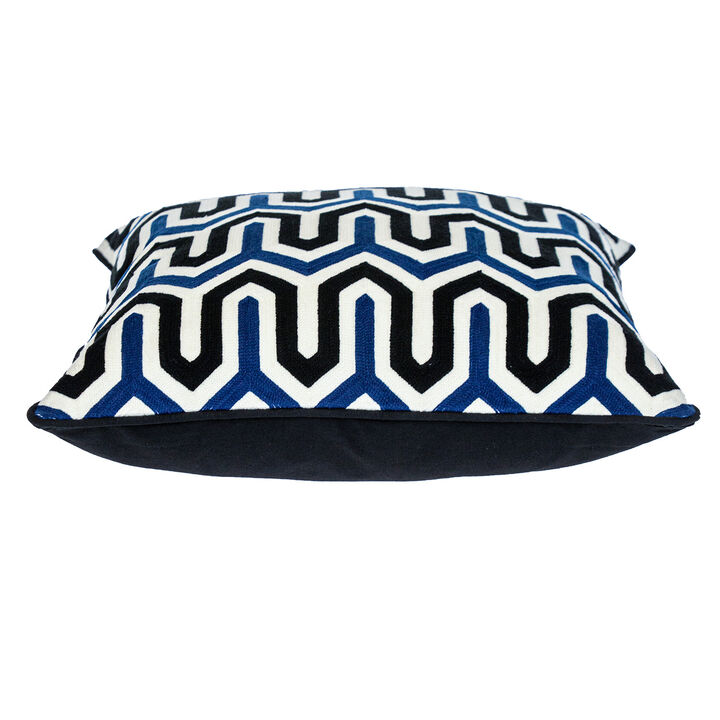 HomeRoots 20" X 20" Blue and White Geometric Cotton Zippered Pillow