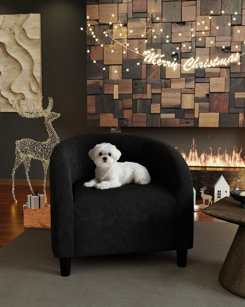 Modern Barrel Accent Chair, Soft Padded Round Armchair in Suede & Boucle Fabric, Ideal for Living Room, Bedroom and Lounge image number 2