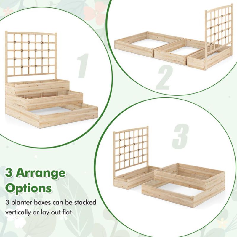 Hivvago 3-Tier Raised Garden Bed with Lattice Trellis and Open-Ended Base