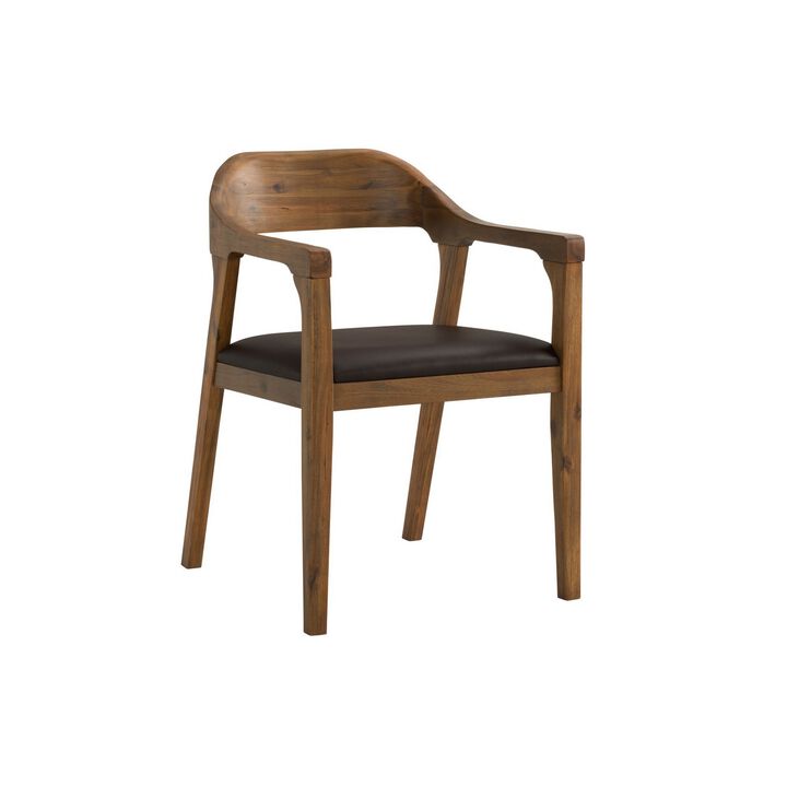 Curved Panel Back Dining Chair with Sleek Track Arms, Brown - Benzara