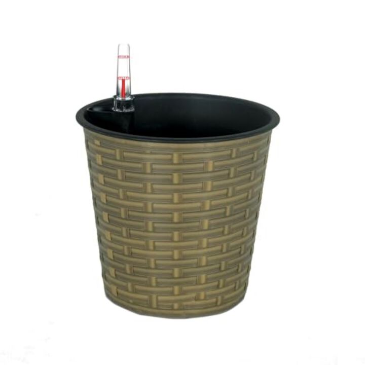 13.4" Self-watering Wicker Decor Round Planter for Indoor and Outdoor