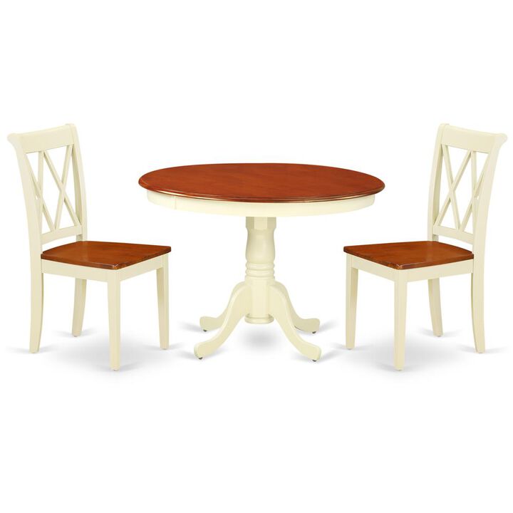 East West Furniture Dining Room Set Buttermilk & Cherry, HLCL3-BMK-W