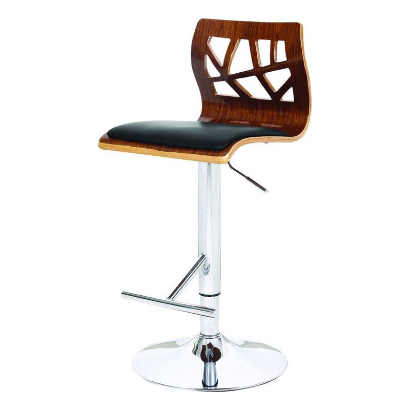 34-43, Inch Adjustable Height Barstool, Open Back, Wood, Black Faux Leather - Benzara image number 1